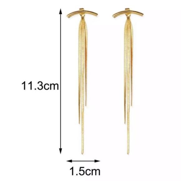 NEW STERLING SILVER BAR LONG TASSEL ARC EARRINGS - Picture 6 of 6